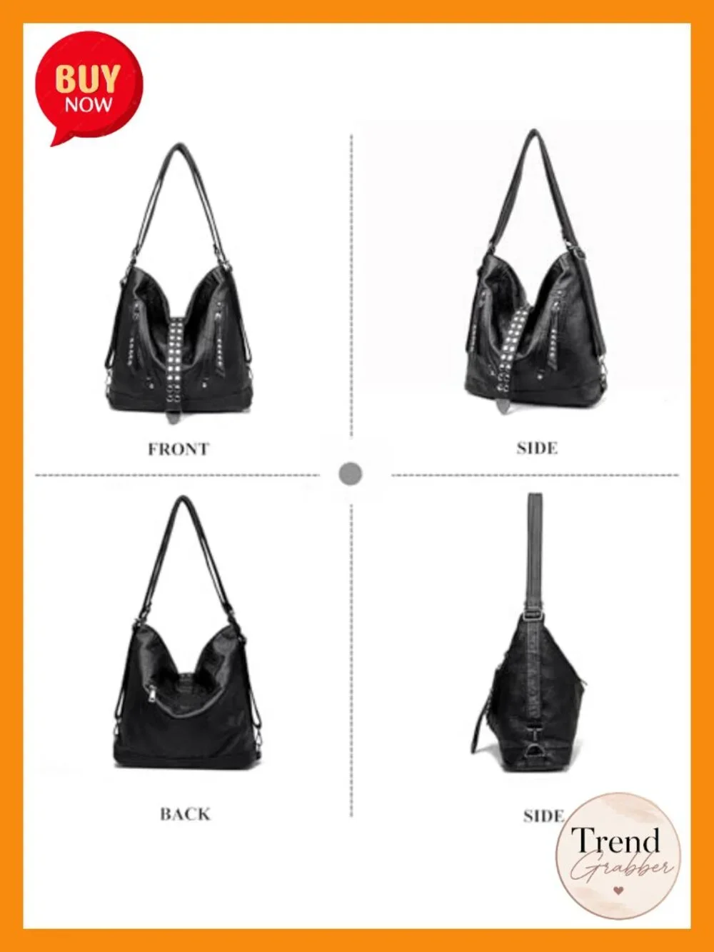 2-in-1 Convertible Backpack Purse, Faux Leather Rivet Tote Shoulder Bag for